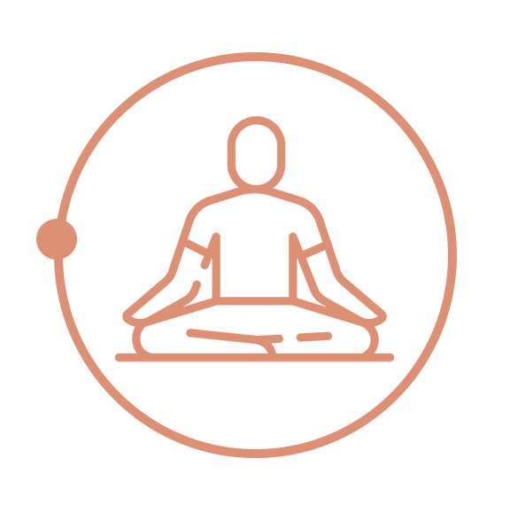 Icone contenant une personne en position de yoga entouré d'un cercle de couleur cuivre